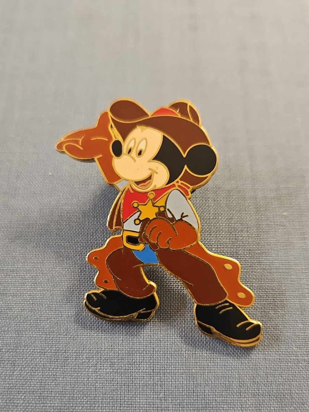Disney Mickey Mouse Cowboy Enamel Pin in Brown, Red, Black, Blue, Gold
